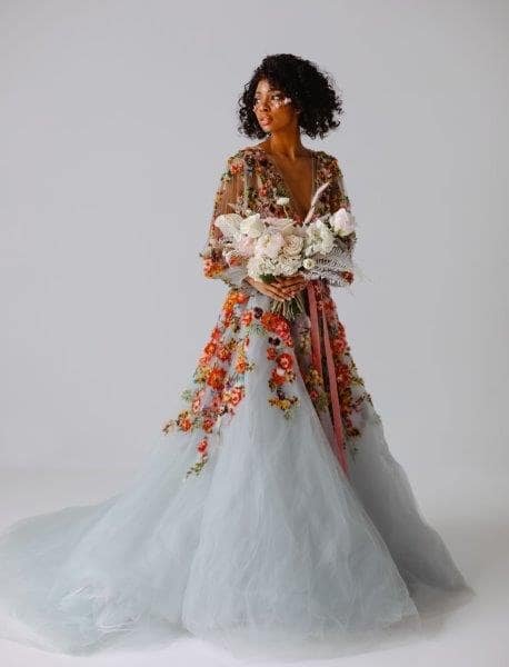 wedding dress with floral embroidery